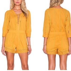 Tularosa Yellow mustard Lace-Up Women's Romper